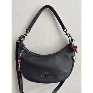 Coach Aria Black Leather Half Moon Crossbody Hobo Shoulder Bag Purse